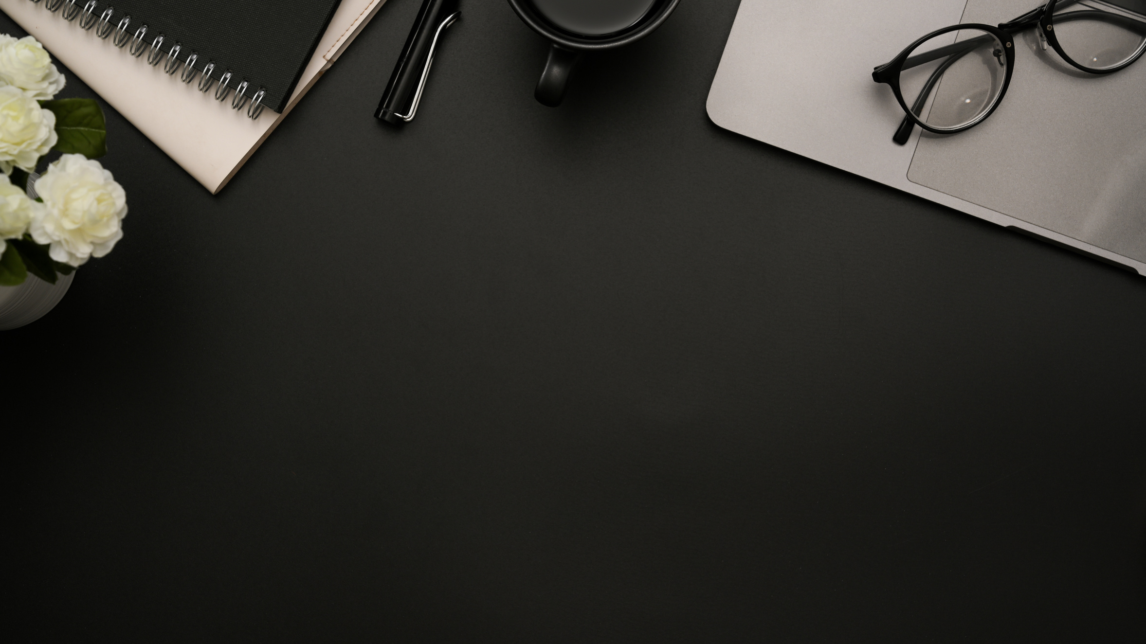 Modern Black Office Desk Workspace Background with Office Access